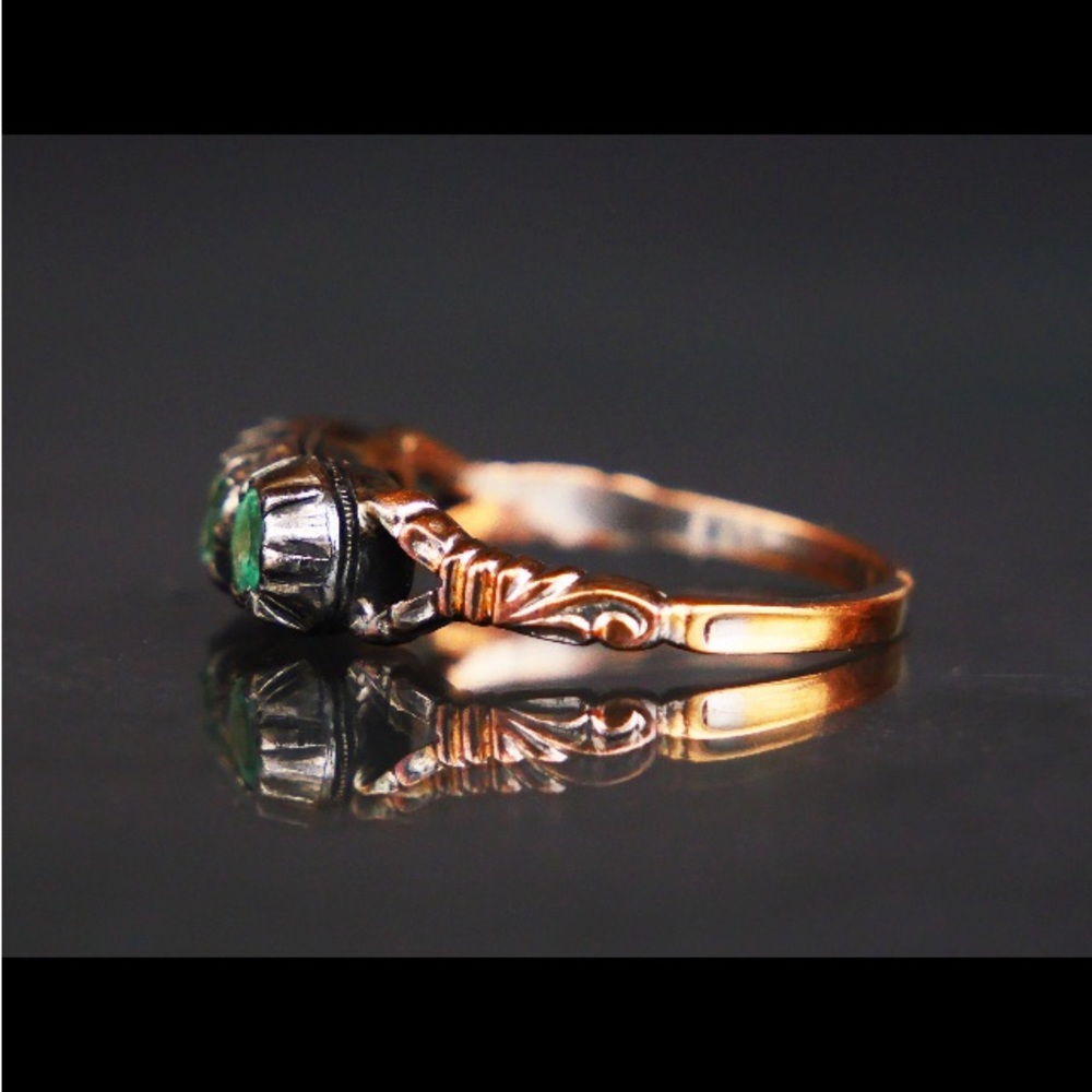 Vintage Emerald Ring Solid 18k Gold Silver 6.25 Us - image 3